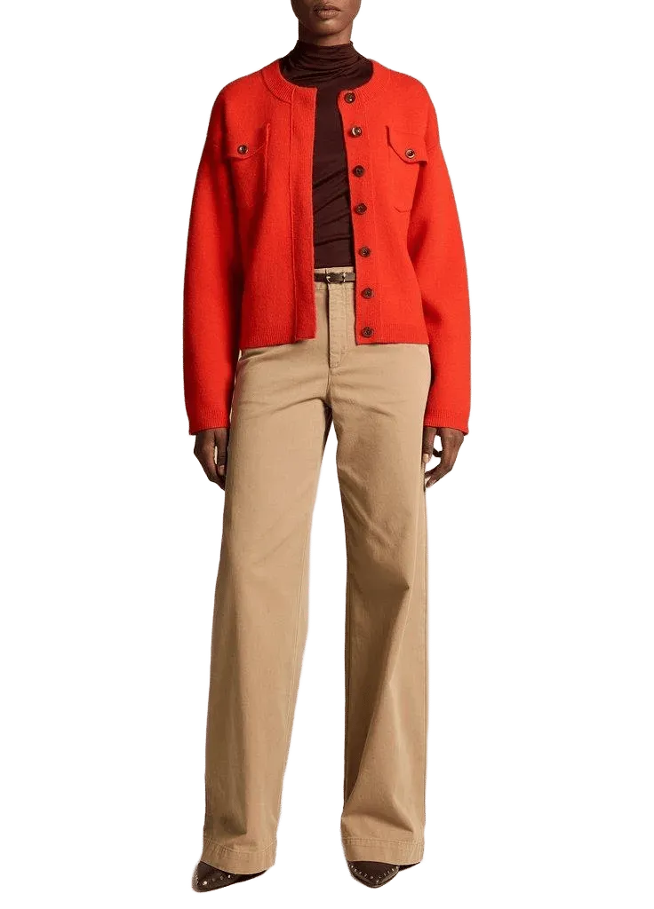 Washed Cotton Twill Mid-Rise Wide-Leg Pant