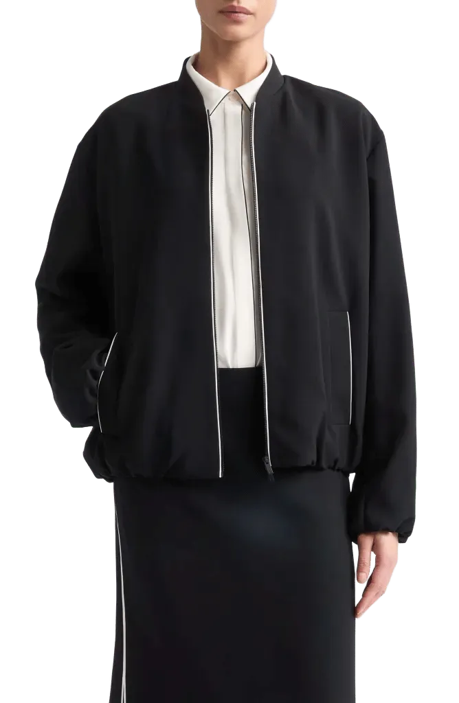 Contrast Piping Bomber Jacket