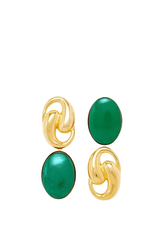 Oval knot earrings - Gold & Dark Green