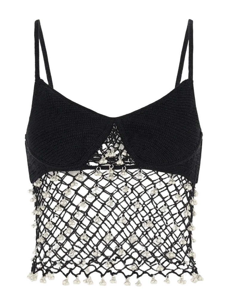 Catherine embellished cotton crochet-knit top