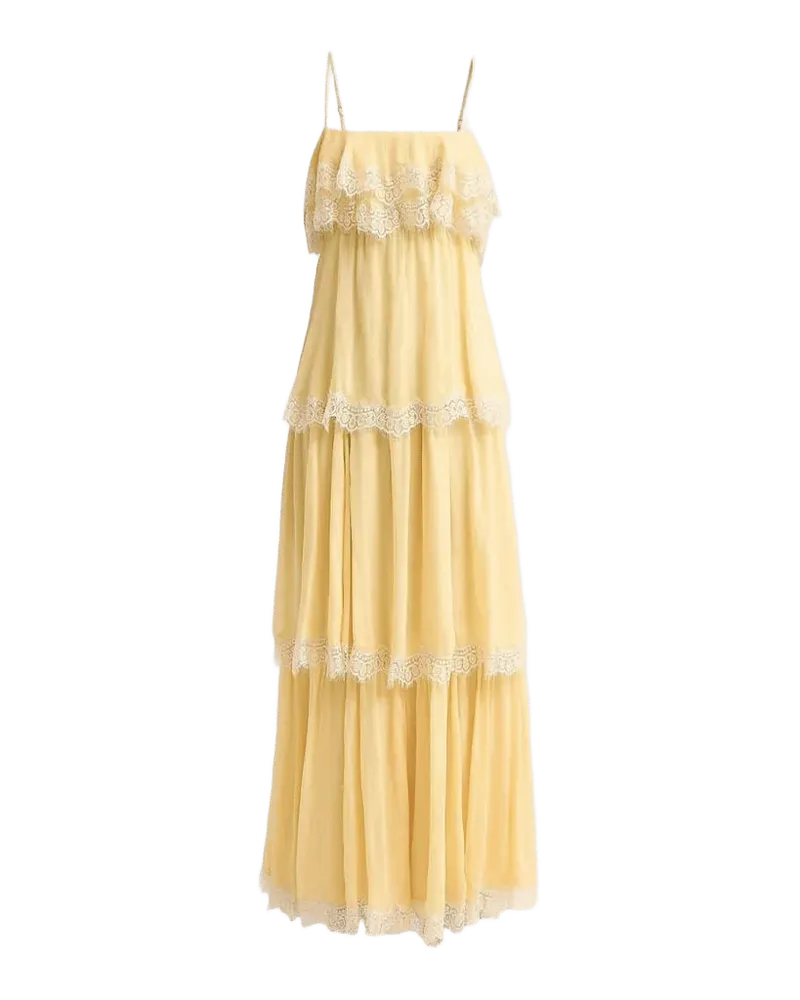 Lace-Trim Tiered A-Line Maxi Dress