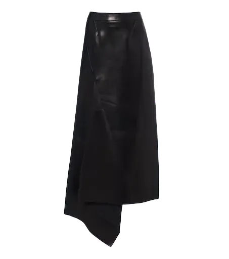 Asymmetric leather maxi skirt