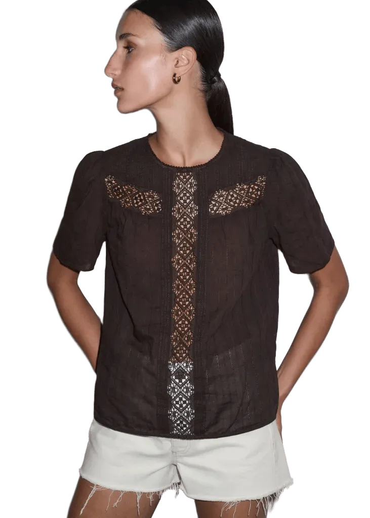 Embroidered Cutout Tee