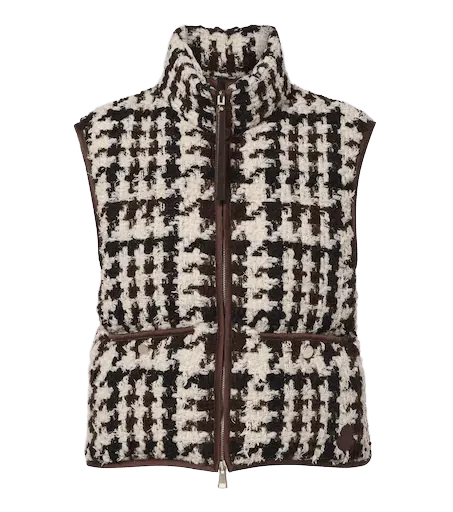 Leather-trimmed wool and cotton-blend vest