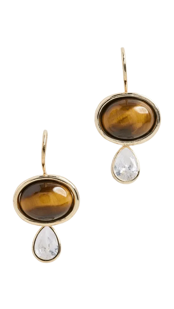 Oval Tiger Eye Gemstone Drop Earrings