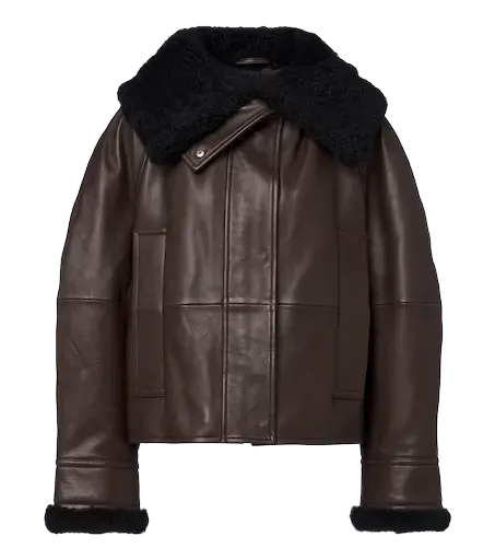 Padded shearling-trimmed leather jacket