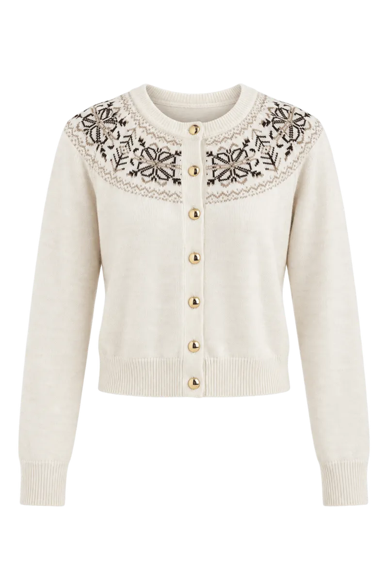 Australian Merino Wool Fair Isle Crewneck Cardigan