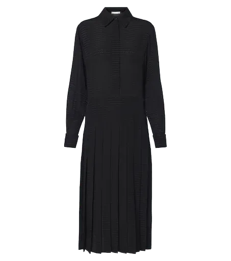 Chevron jacquard pleated silk midi dress