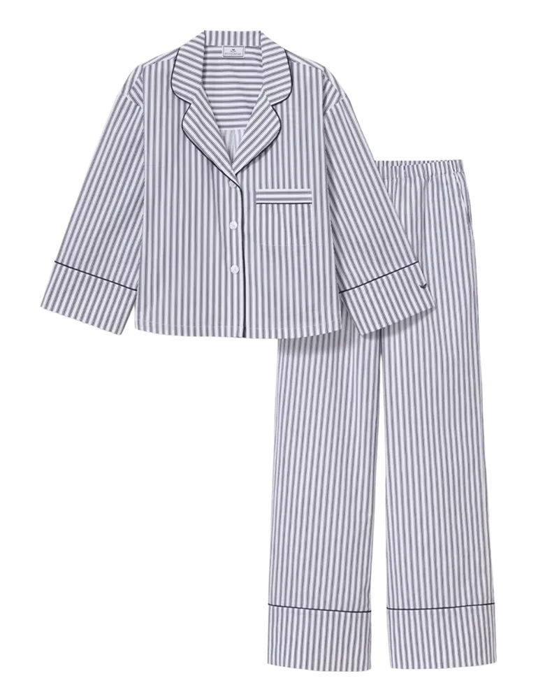The Celine Poplin Pajama Set in Navy French Ticking