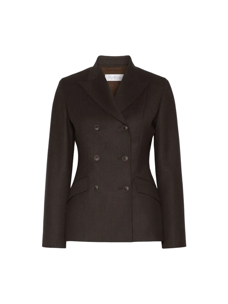 Double-breasted wool flannel jacket - DARK BROWN
