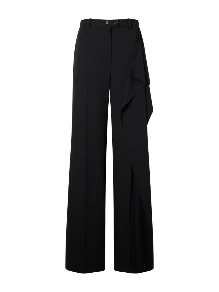 Draped wool-sablé wide-leg pants