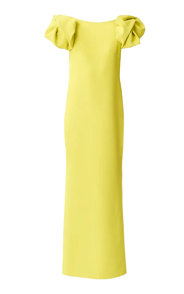 Puff-Sleeve Crepe Column Maxi Dress