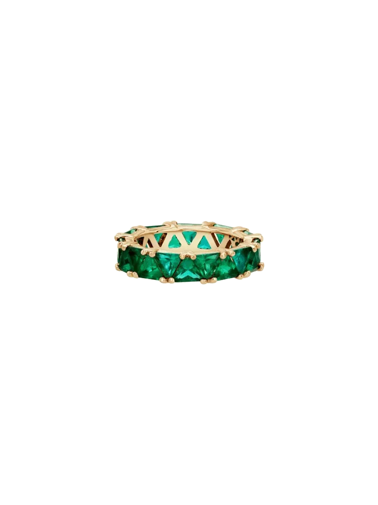 THEODORA TRILLION-CUT ETERNITY BAND IN DEEP LAB EMERALD, GOLD VERMEIL