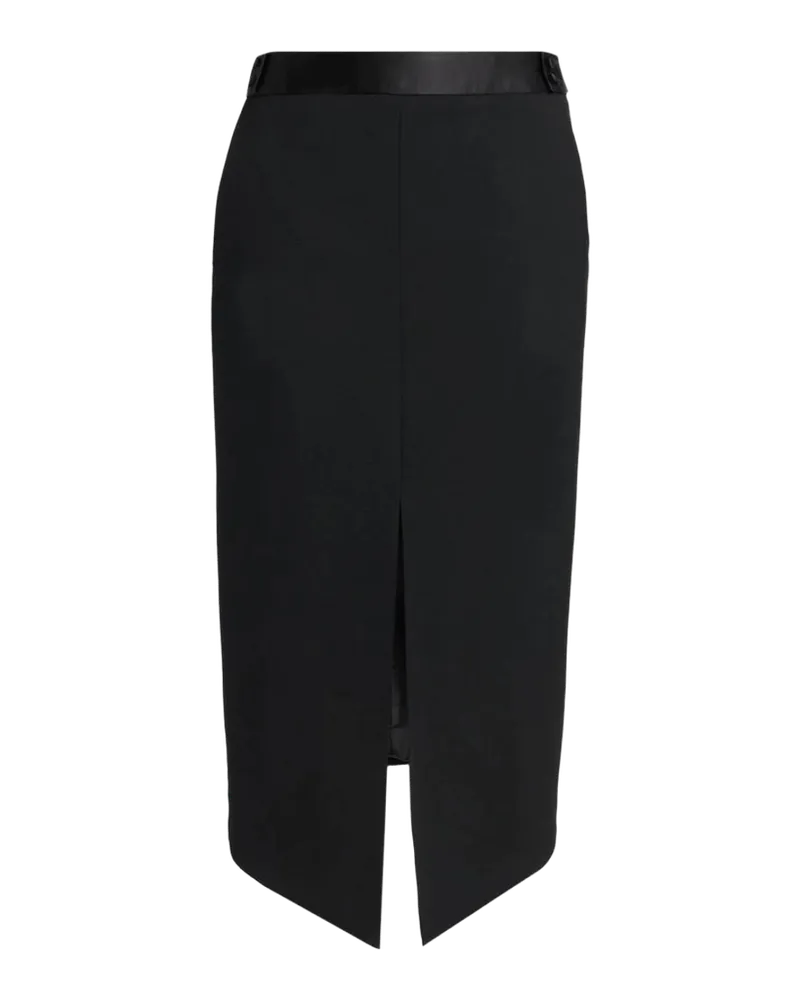 Satin-Trim Wool High-Low Slit Skirt