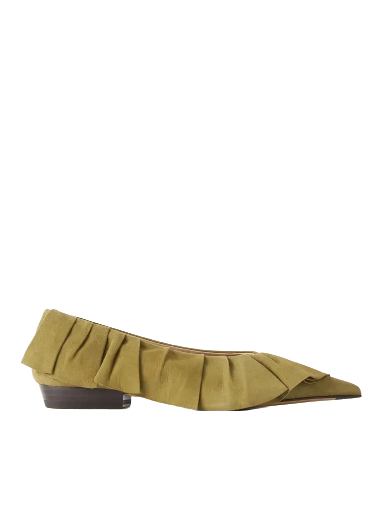 Ruffled nubuck-trimmed suede ballet flats