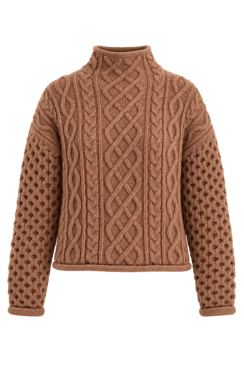 Mocha Cable Knit Cropped Perry Turtleneck