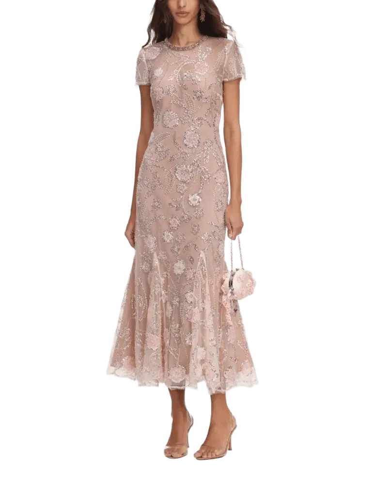 Self-Portrait flower sequin embellished midi dress