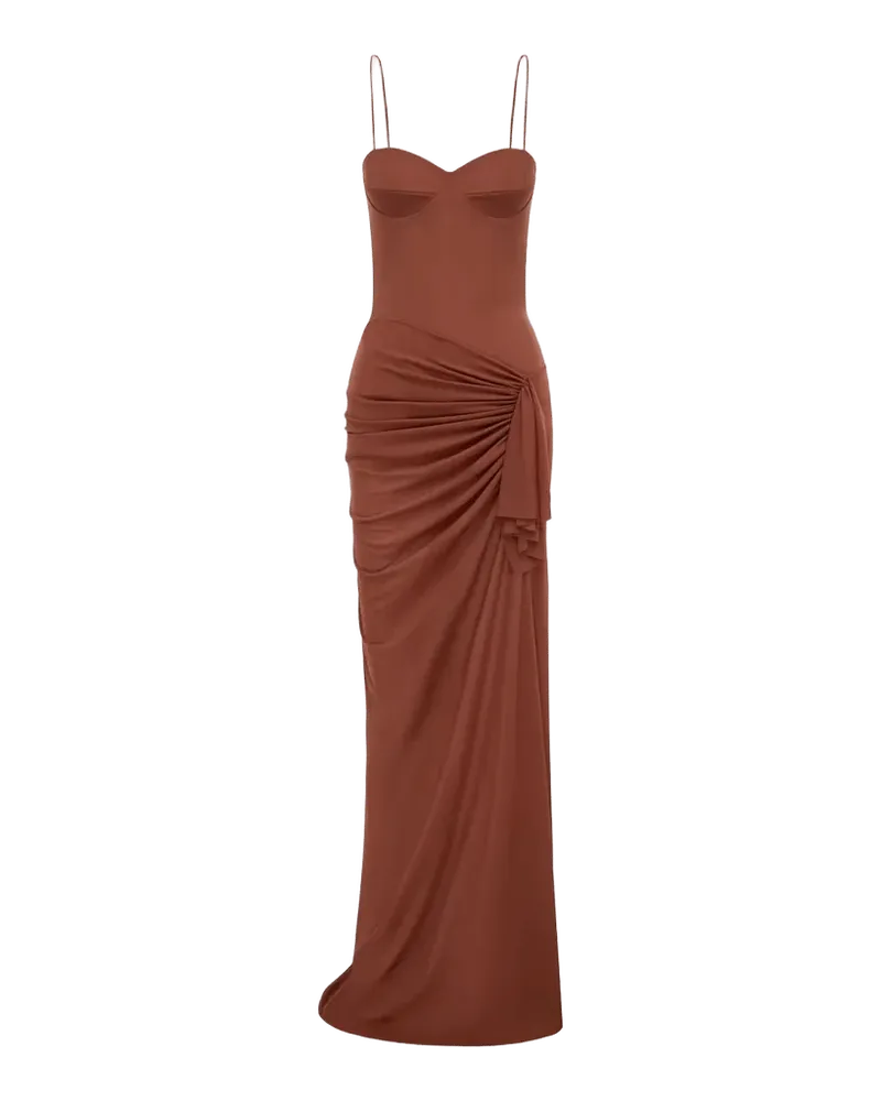 Sleeveless Draped Bustier Column Gown