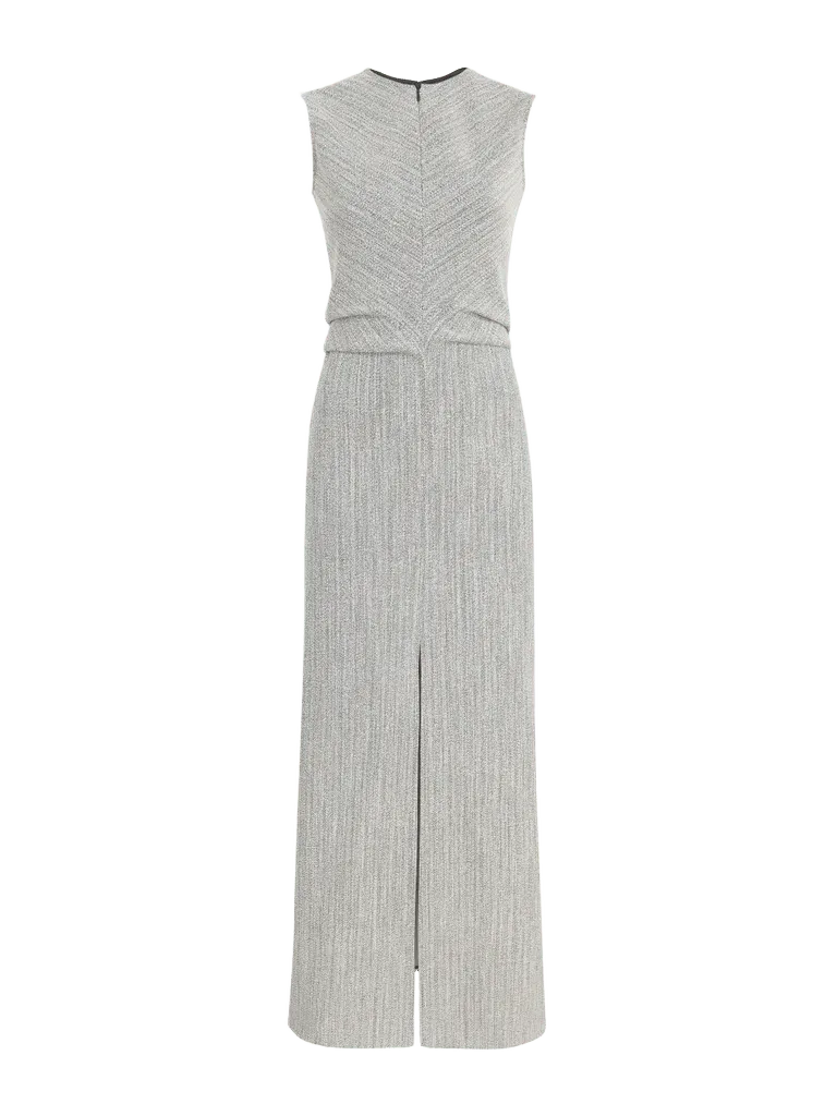 Selene Dress in Static Suiting - Plaster/Black