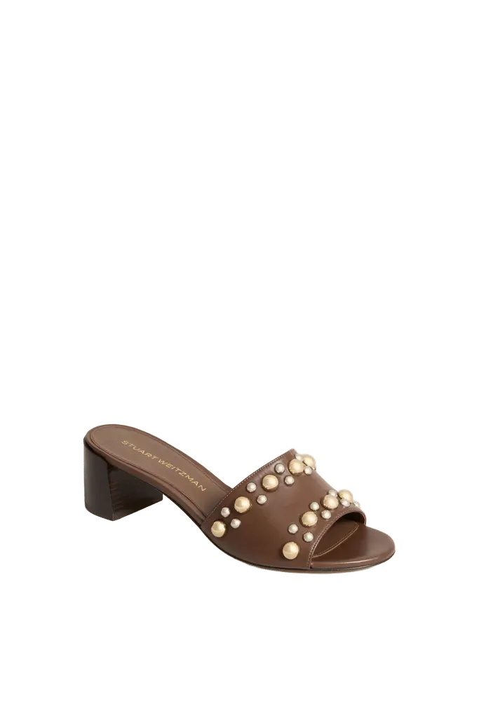 Cigar Smooth Calf Studded Perry Slide 50 Heels