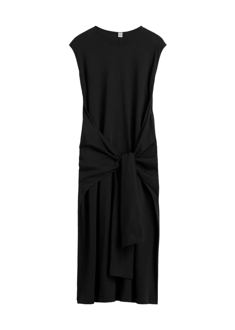 Tie-waist jersey dress black