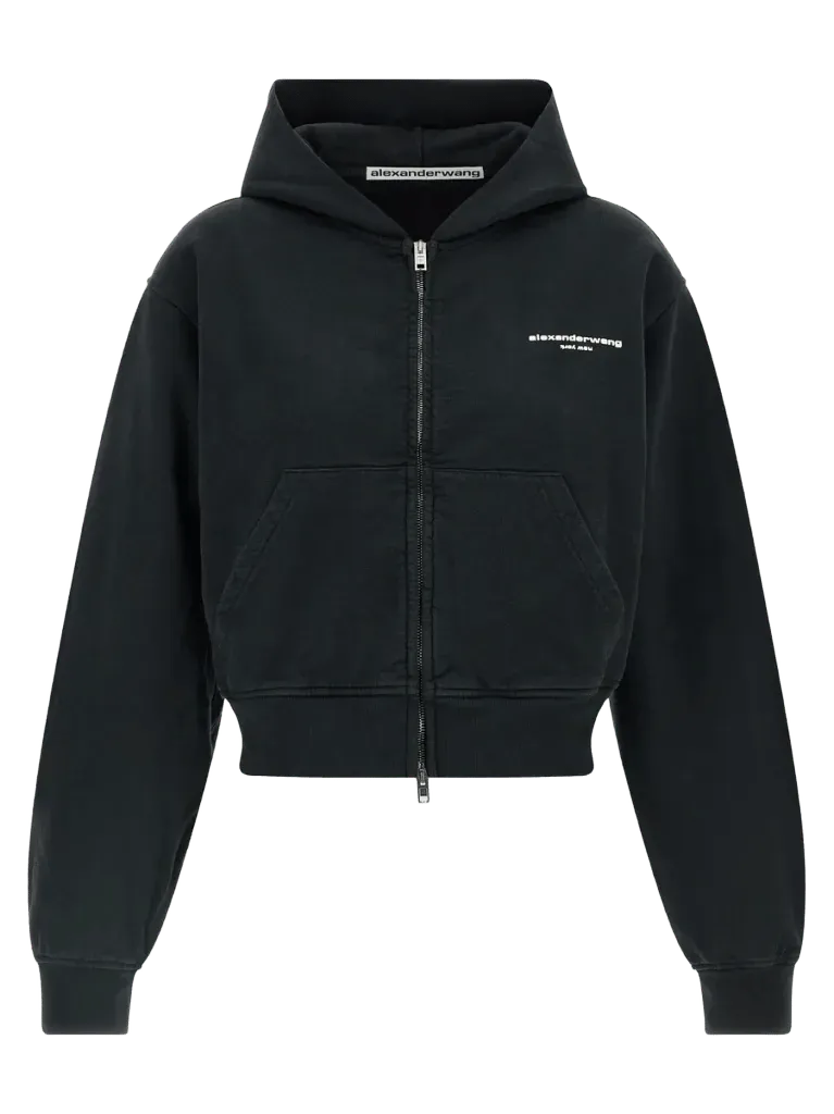Alexander Wang Logo-Embroidered Cotton Hoodie — Black