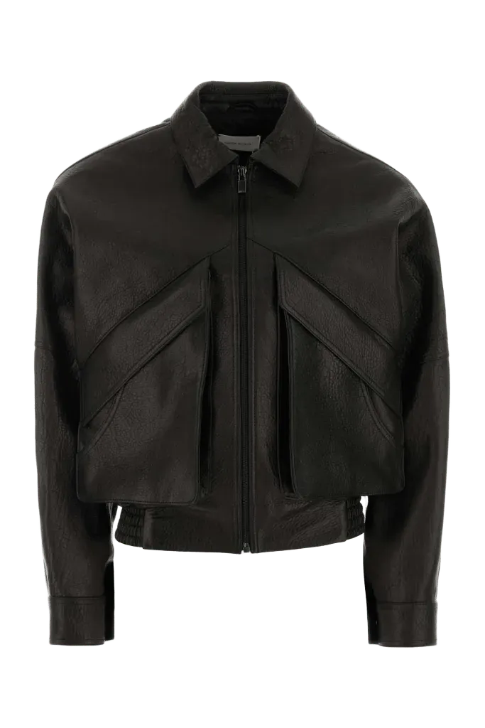 Magda Butrym Geometric Cutout Leather Jacket — Black