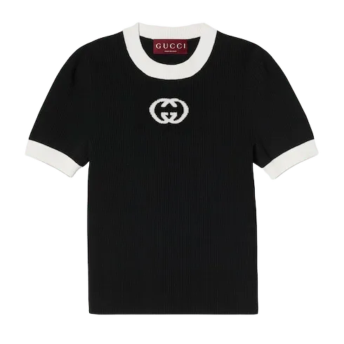 Ribbed T-shirt with intarsia