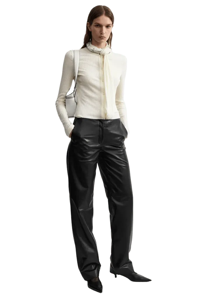 Ribbed bow blouse ecru