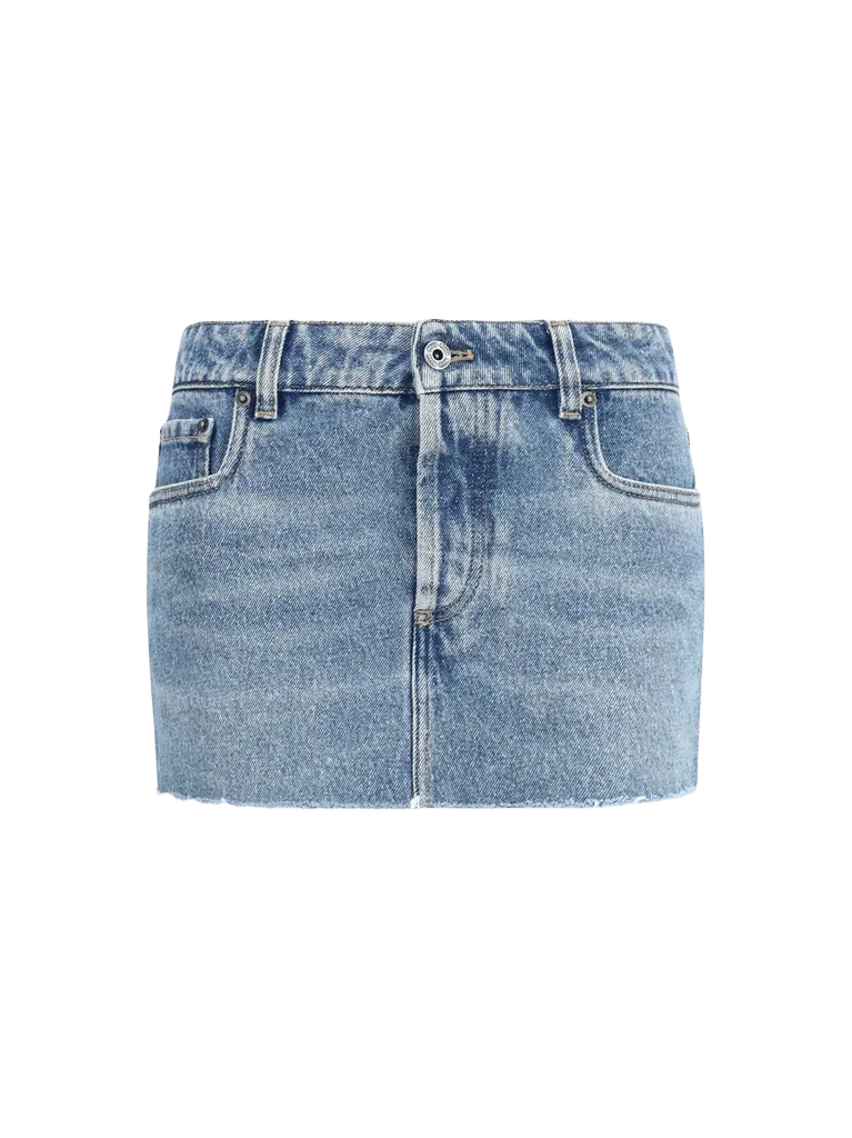 Miu Miu Frayed Denim Mini Skirt — Blue