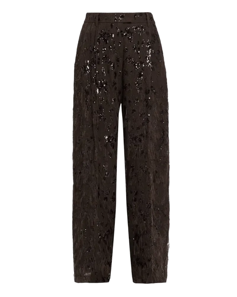 Animalier Sequined Fringe Silk Wide-Leg Trousers