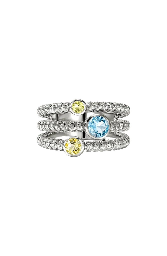 Heishi Ring, Sterling Silver, Treated Swiss Blue Topaz, Lemon Quartz, Peridot