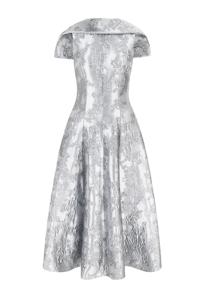 Harlow Dress in Silver Metallic Cloque