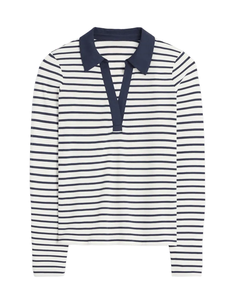 Supersoft Open Collar Shirt-Ivory/ Navy Stripe
