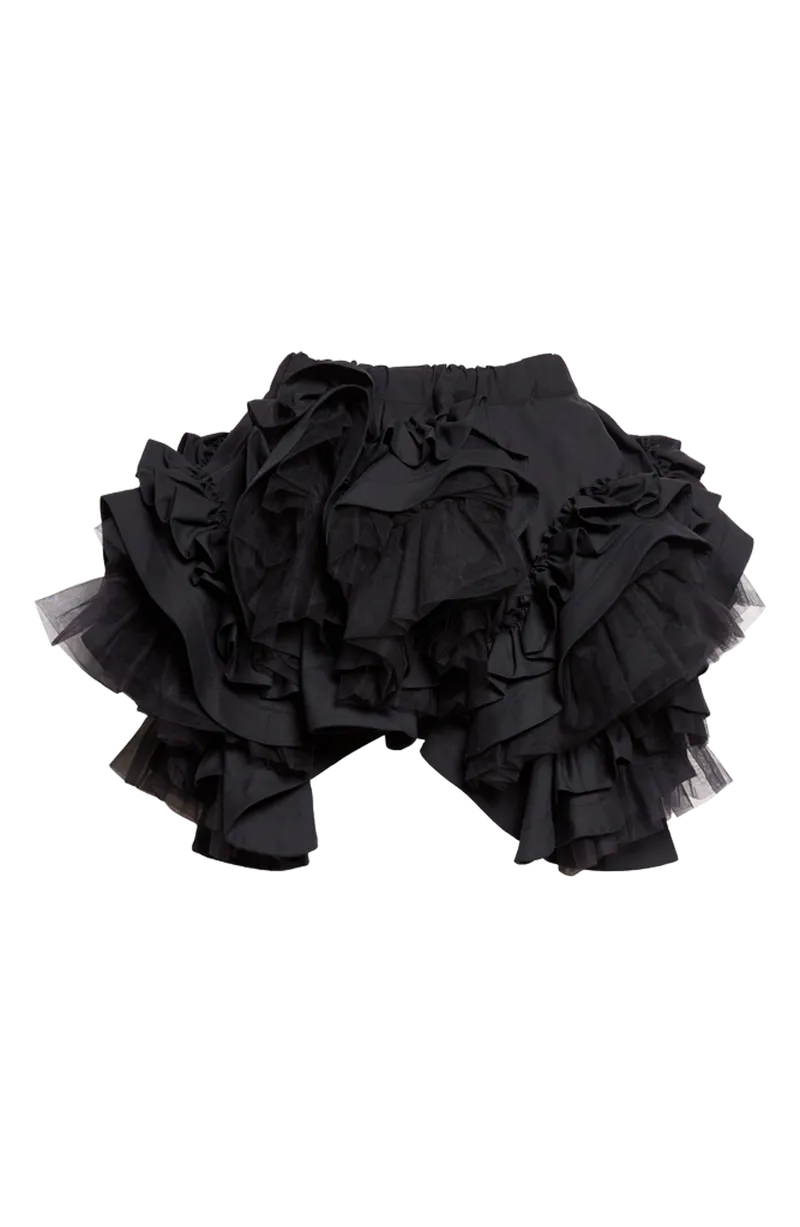 Ruffled Wool & Tulle Miniskirt