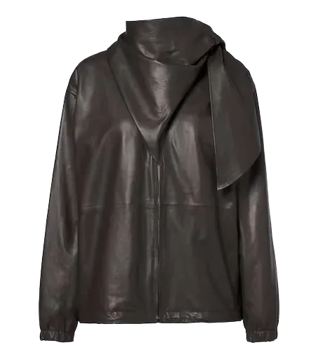 Scarf-detail leather jacket