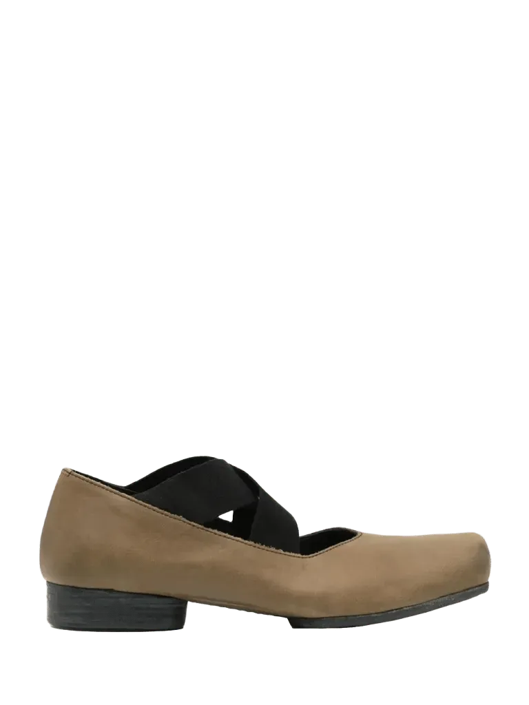 Uma Wang Crossover Strap Calf Leather Flat — Green