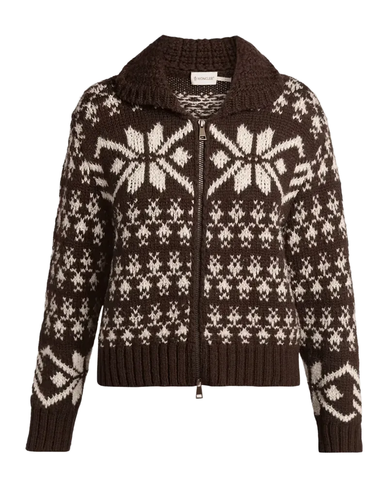 Wool-Blend Snowflake Zip Cardigan
