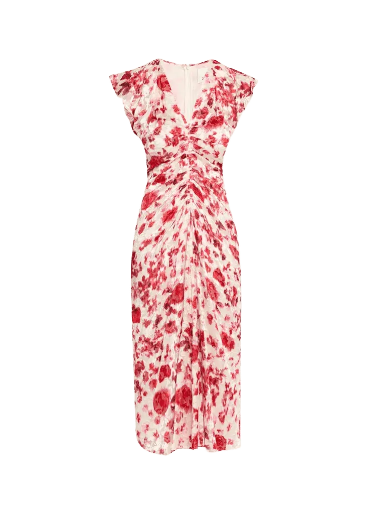 Isabel Marant Lyndsay Floral Burnout Flutter-Sleeve Midi Dress
