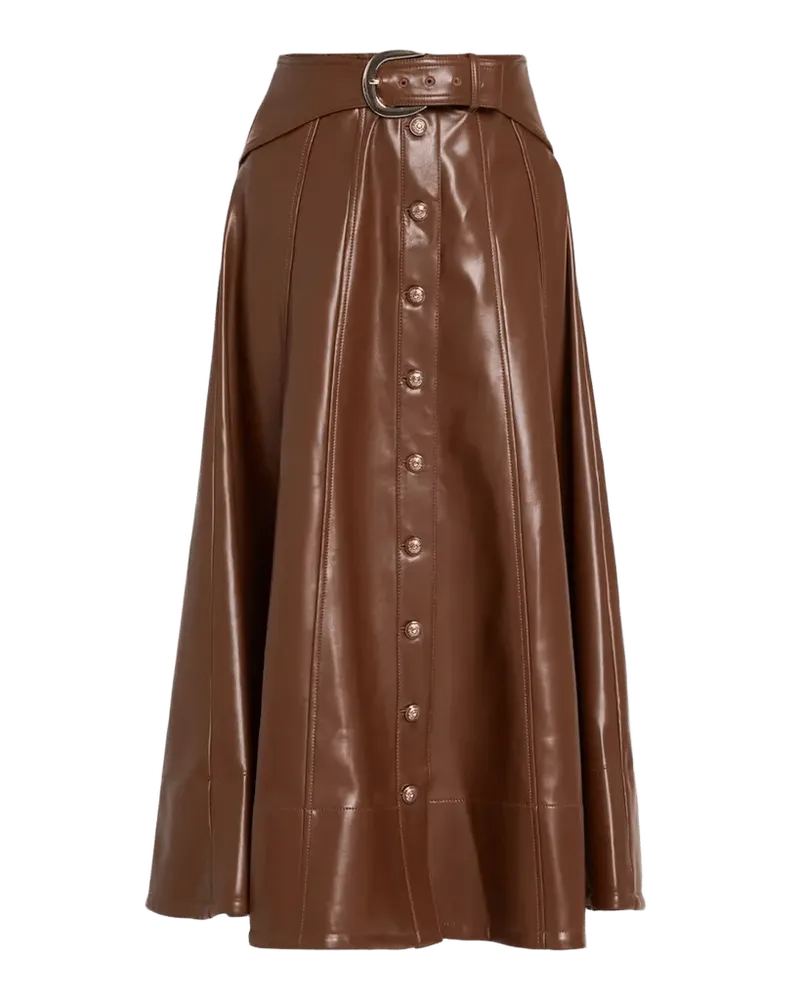 Cinq à Sept Belted Vegan Leather Midi Skirt