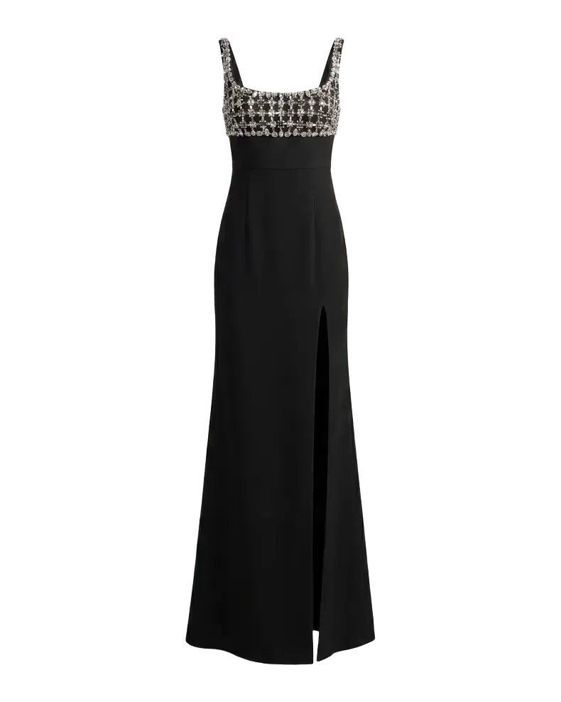 Beaded Crepe Sleeveless Gown