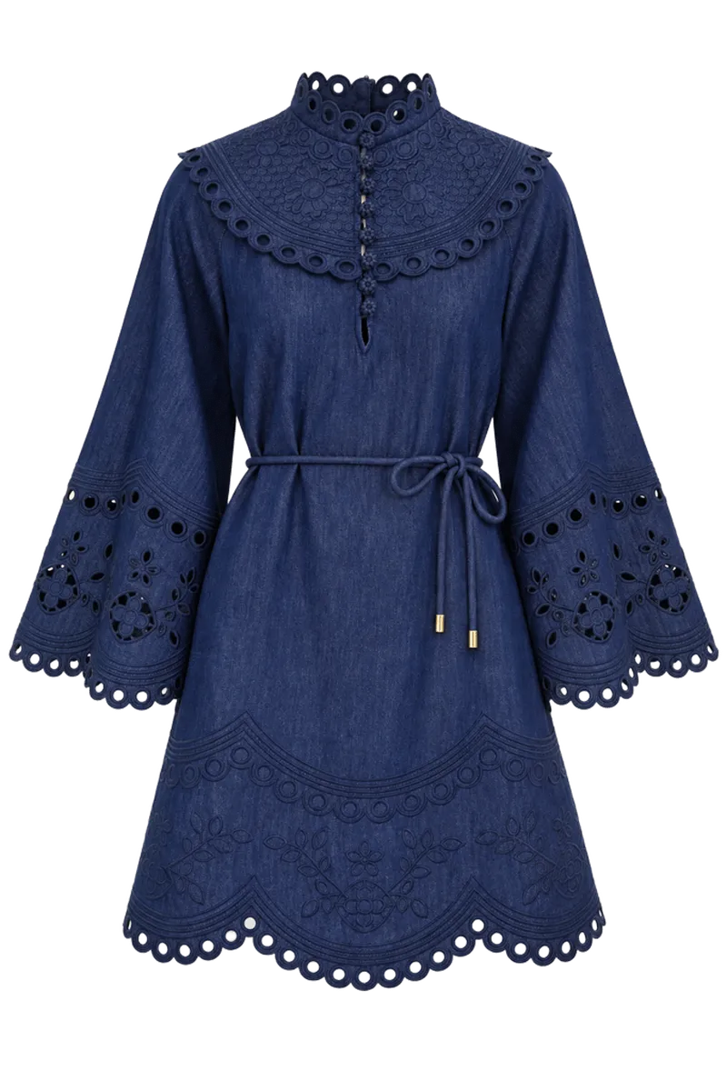 Ink Mahon Broderie Denim Mini Dress
