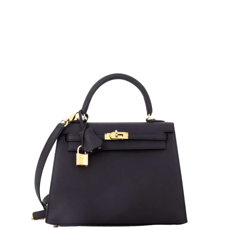 Kelly Handbag Black Epsom with Gold Hardware 25