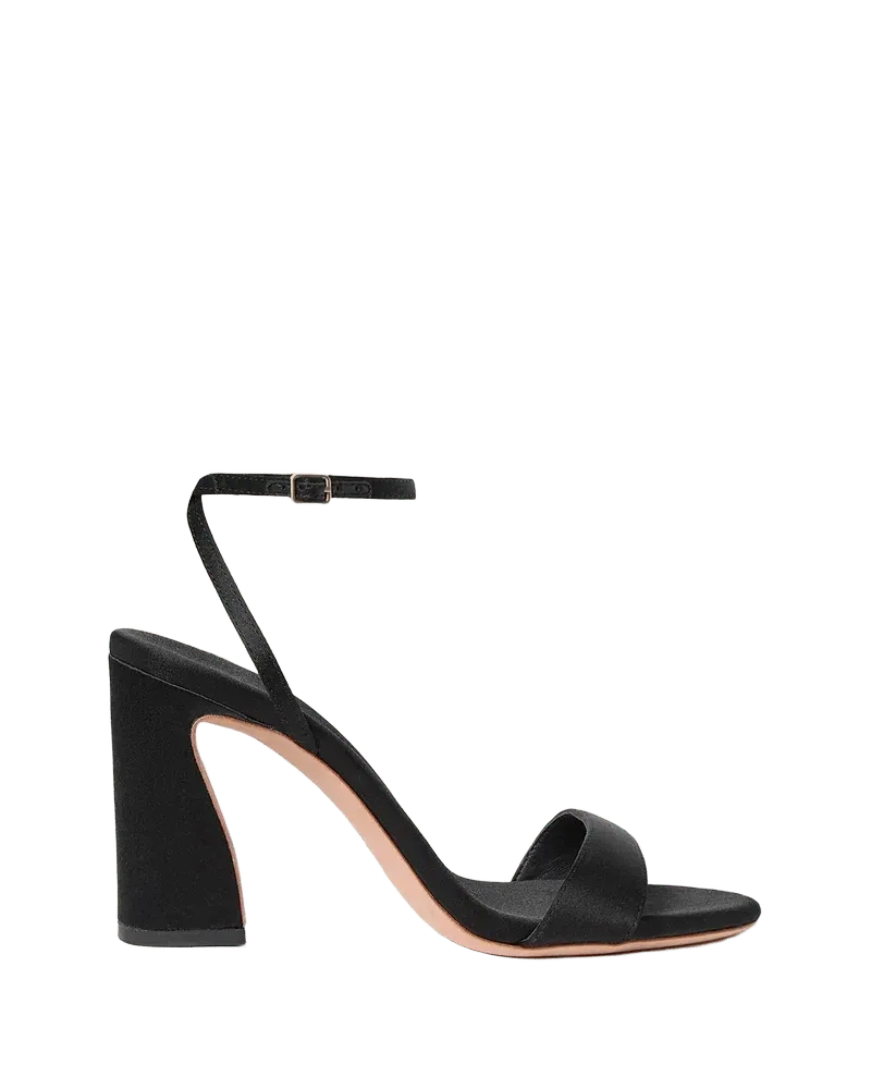Malia Black Satin Curved-Heel Sandal