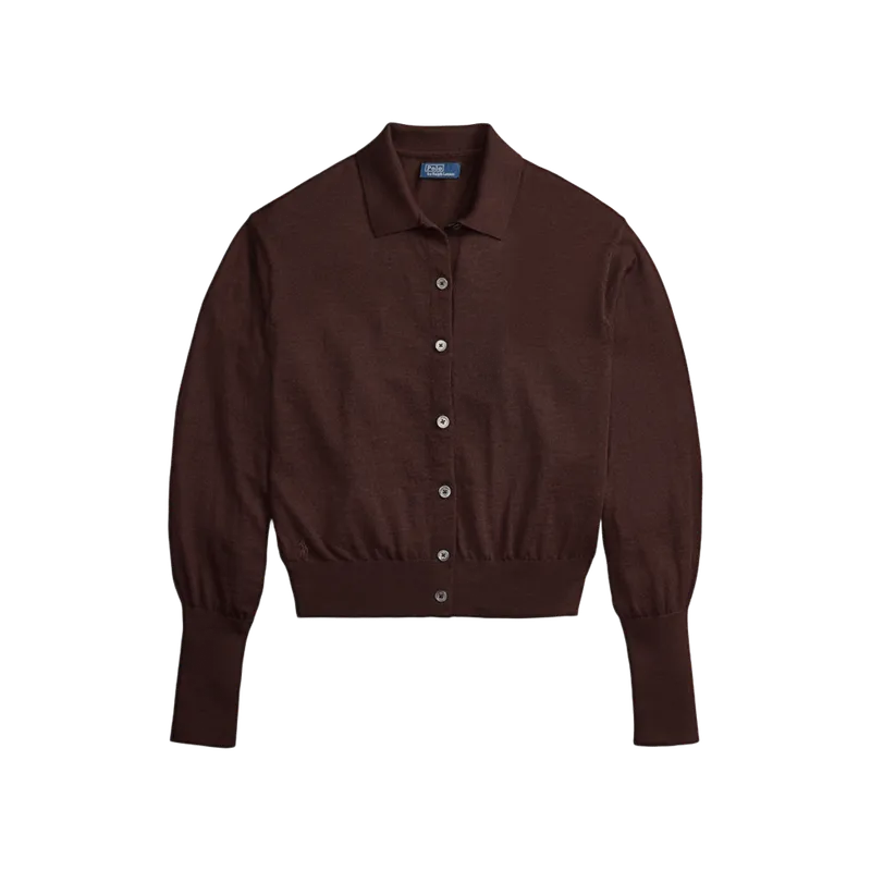 Polo-Collar Wool Blouson Cardigan