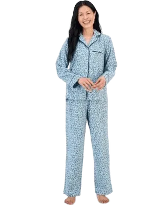 Women's Cotton Flannel Long-Sleeve Notch Collar Pajama Top and Pajama Pants Set, Macy's Exclusive