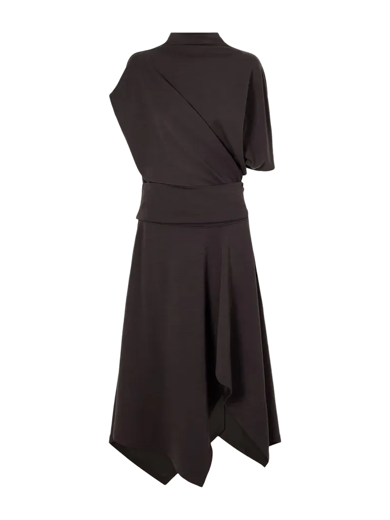 Twist asymmetric draped wool-blend jersey maxi dress