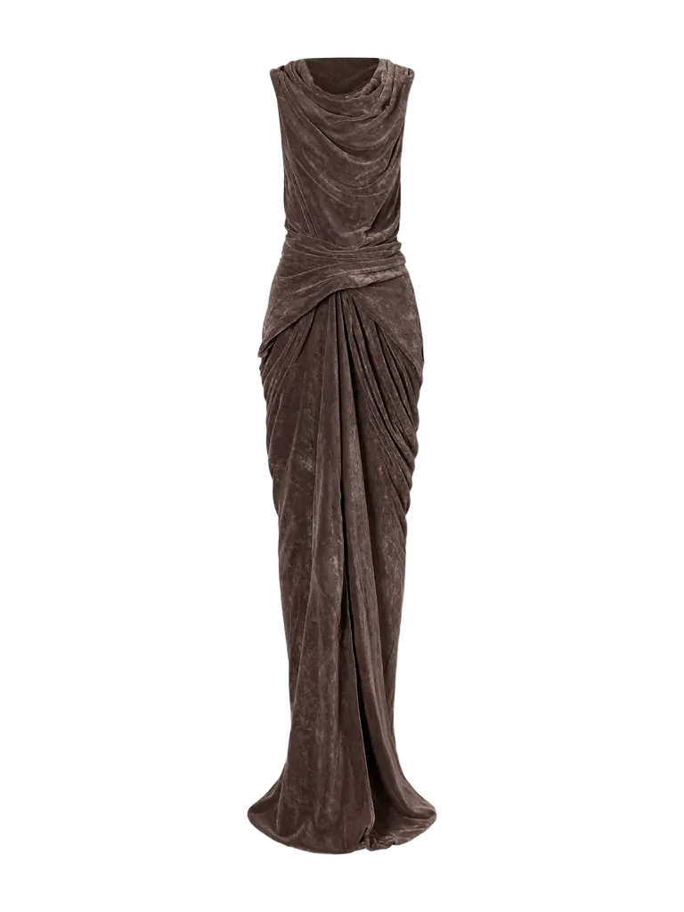 Strutter draped velvet gown