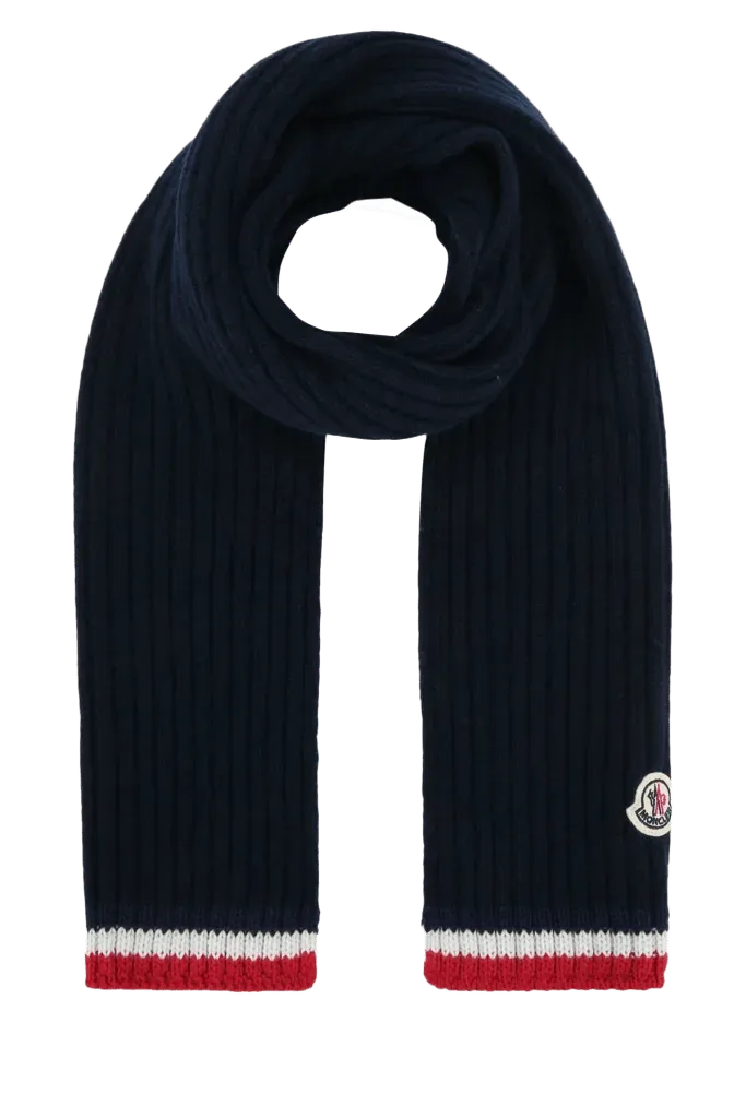 Moncler Jr Ribbed Wool-Blend Scarf — Navy