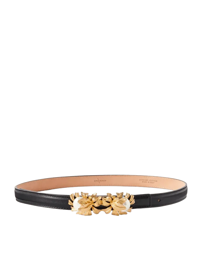 Moonflower embellished leather belt